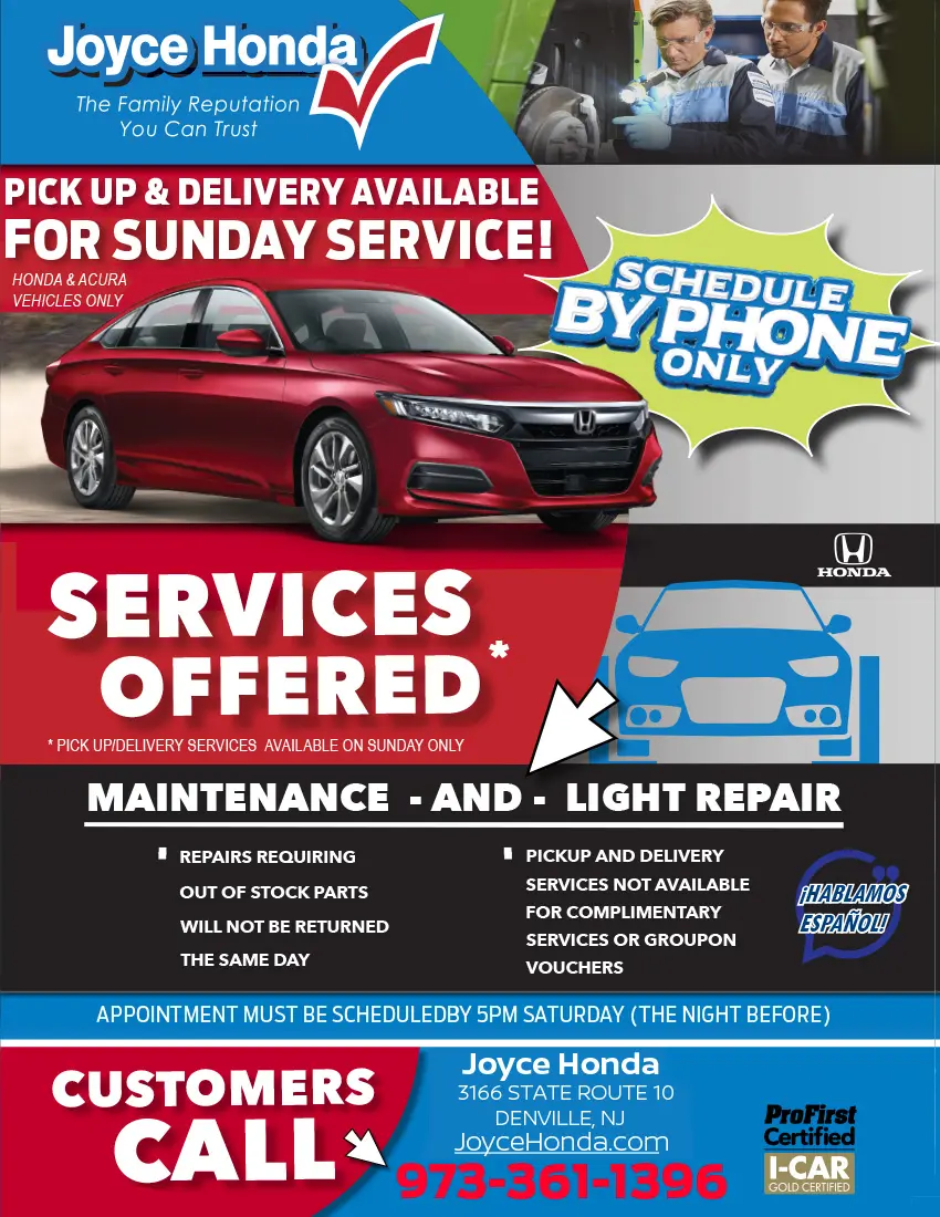 pick-up and delivery available for sunday service brochure